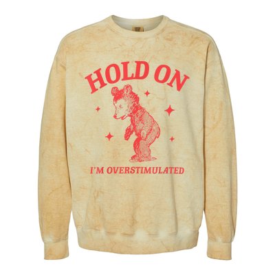 Hold On IM Overstimulated Funny Bear Meme Colorblast Crewneck Sweatshirt