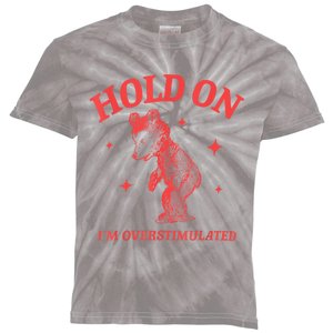 Hold On IM Overstimulated Funny Bear Meme Kids Tie-Dye T-Shirt