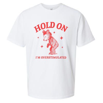 Hold On IM Overstimulated Funny Bear Meme Sueded Cloud Jersey T-Shirt