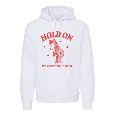 Hold On IM Overstimulated Funny Bear Meme Premium Hoodie