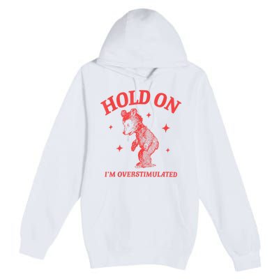 Hold On IM Overstimulated Funny Bear Meme Premium Pullover Hoodie