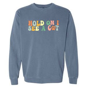 Hold On I See A Cat Funny Cat Lovers Sayings Valentines Day Garment-Dyed Sweatshirt