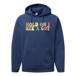 Hold On I See A Cat Funny Cat Lovers Sayings Valentines Day Performance Fleece Hoodie