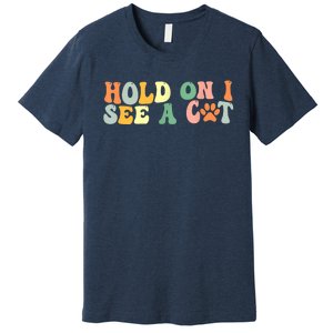 Hold On I See A Cat Funny Cat Lovers Sayings Valentines Day Premium T-Shirt