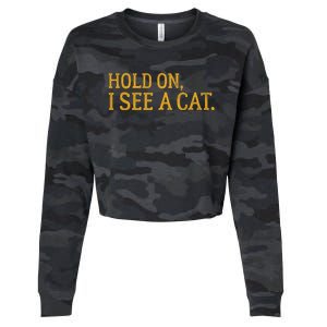 Hold On I See A Cat, Funny Cat Lovers Sarcastic Sayings Cropped Pullover Crew