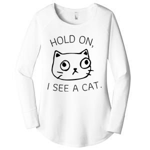 Hold On I See A Cat Funny Cat Kitten For Women Gifts Cat Mom Women's Perfect Tri Tunic Long Sleeve Shirt