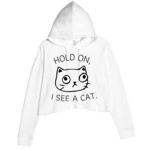 Hold On I See A Cat Funny Cat Kitten For Women Gifts Cat Mom Crop Fleece Hoodie