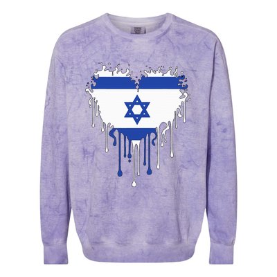 Heart Of Israel Flag I Stand With Israel Heritage Israeli Colorblast Crewneck Sweatshirt