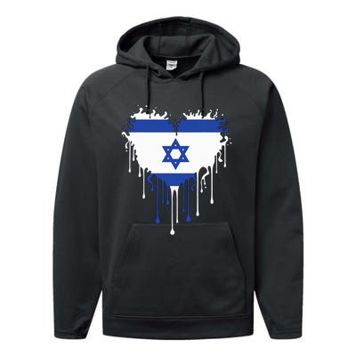 Heart Of Israel Flag I Stand With Israel Heritage Israeli Performance Fleece Hoodie