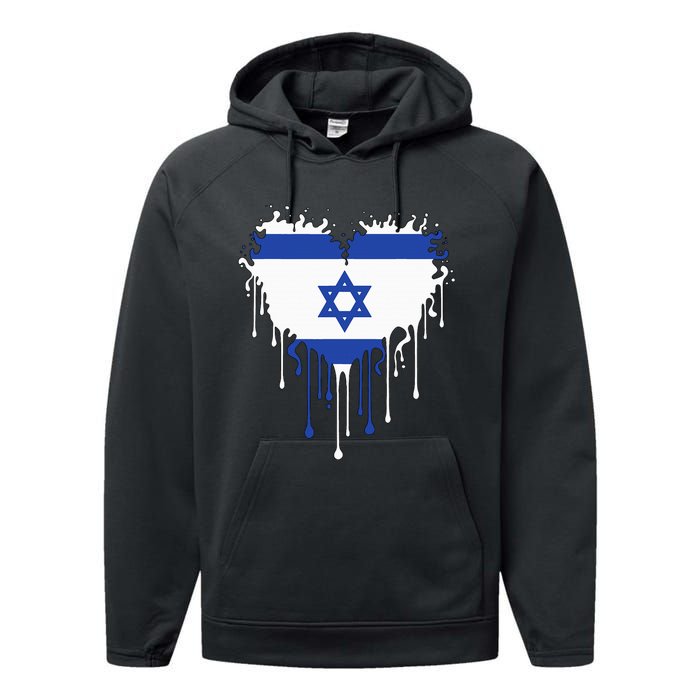 Heart Of Israel Flag I Stand With Israel Heritage Israeli Performance Fleece Hoodie