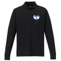 Heart Of Israel Flag I Stand With Israel Heritage Israeli Performance Long Sleeve Polo