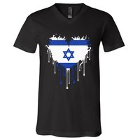 Heart Of Israel Flag I Stand With Israel Heritage Israeli V-Neck T-Shirt