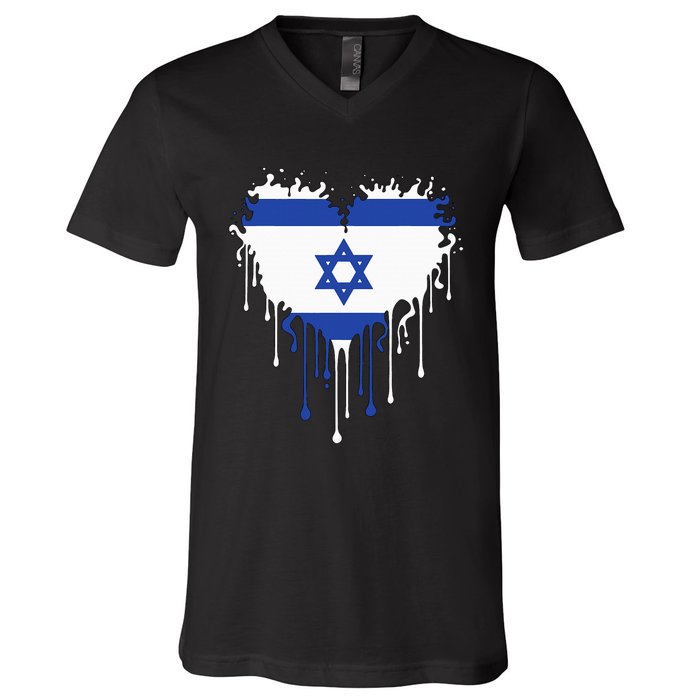 Heart Of Israel Flag I Stand With Israel Heritage Israeli V-Neck T-Shirt