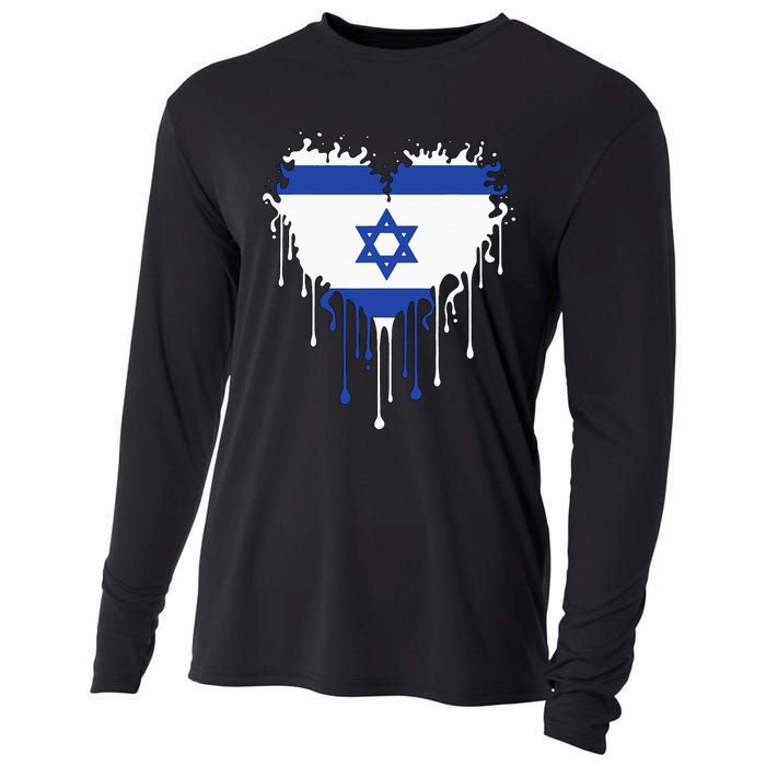 Heart Of Israel Flag I Stand With Israel Heritage Israeli Cooling Performance Long Sleeve Crew