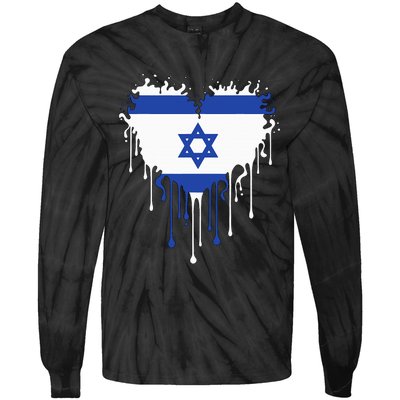 Heart Of Israel Flag I Stand With Israel Heritage Israeli Tie-Dye Long Sleeve Shirt