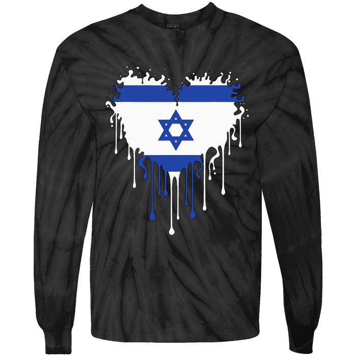 Heart Of Israel Flag I Stand With Israel Heritage Israeli Tie-Dye Long Sleeve Shirt