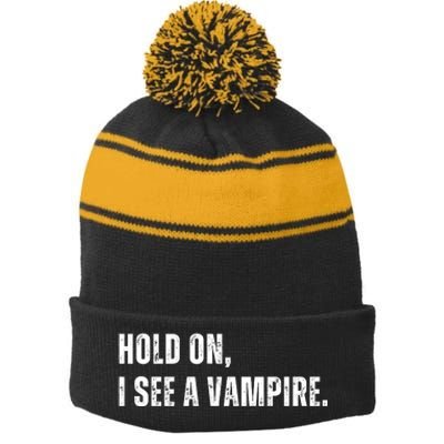 Hold On I See A Vampire Stripe Pom Pom Beanie