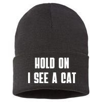 Hold On I See A Cat Cat Person Cat Lover Sustainable Knit Beanie