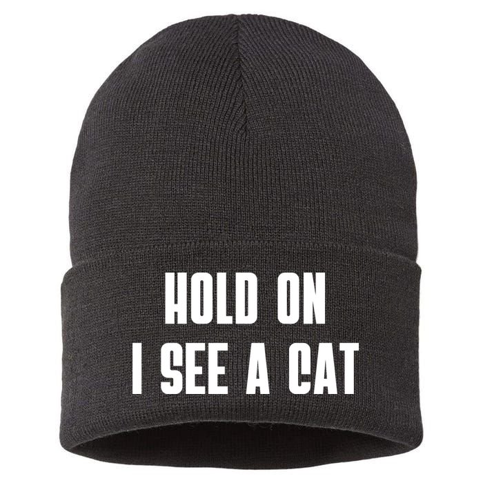 Hold On I See A Cat Cat Person Cat Lover Sustainable Knit Beanie