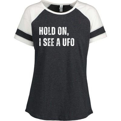 Hold On I See A Ufo Enza Ladies Jersey Colorblock Tee