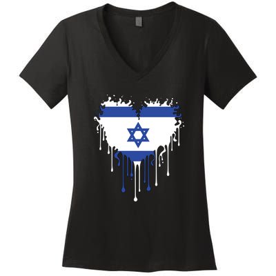 Heart Of Israel Flag Women's V-Neck T-Shirt