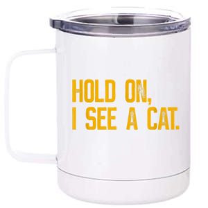 Hold On I See A Cat, Funny Cat Lovers Sarcastic Sayings 12 oz Stainless Steel Tumbler Cup