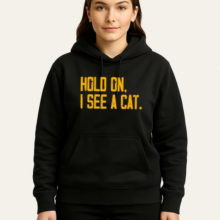 Hold On I See A Cat, Funny Cat Lovers Sarcastic Sayings Hoodie
