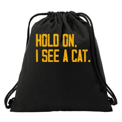 Hold On I See A Cat, Funny Cat Lovers Sarcastic Sayings Drawstring Bag