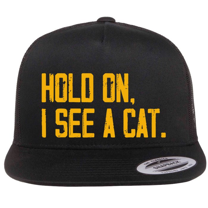 Hold On I See A Cat, Funny Cat Lovers Sarcastic Sayings Flatbill Hat