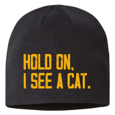 Hold On I See A Cat, Funny Cat Lovers Sarcastic Sayings Sustainable Beanie