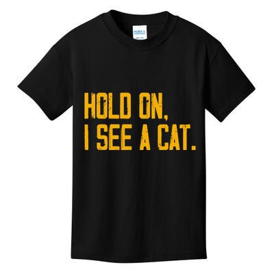 Hold On I See A Cat, Funny Cat Lovers Sarcastic Sayings Kids T-Shirt