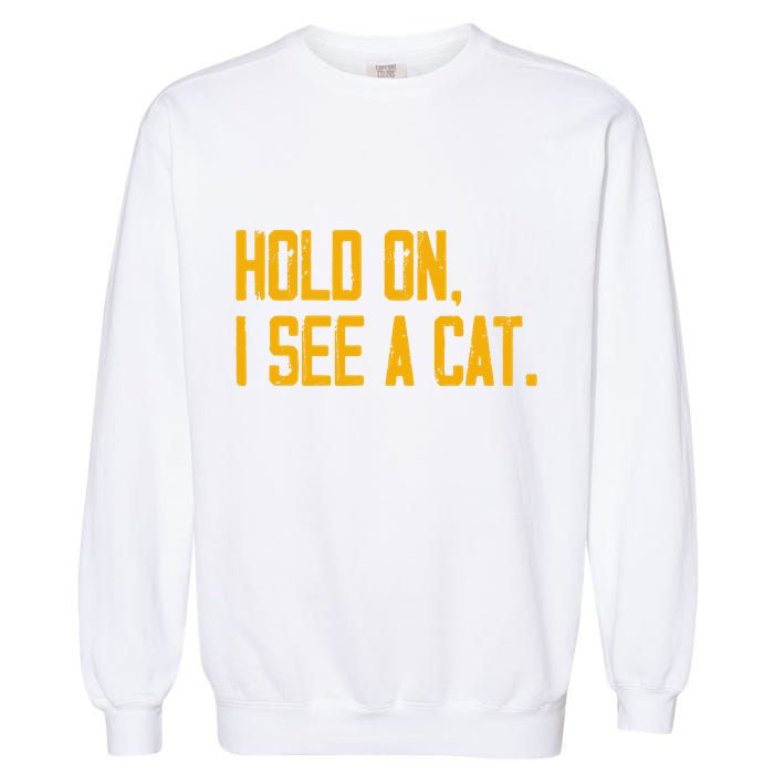 Hold On I See A Cat, Funny Cat Lovers Sarcastic Sayings Garment-Dyed Sweatshirt