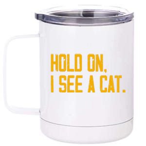 Hold On I See A Cat, Funny Cat Lovers Sarcastic Sayings 12 oz Stainless Steel Tumbler Cup