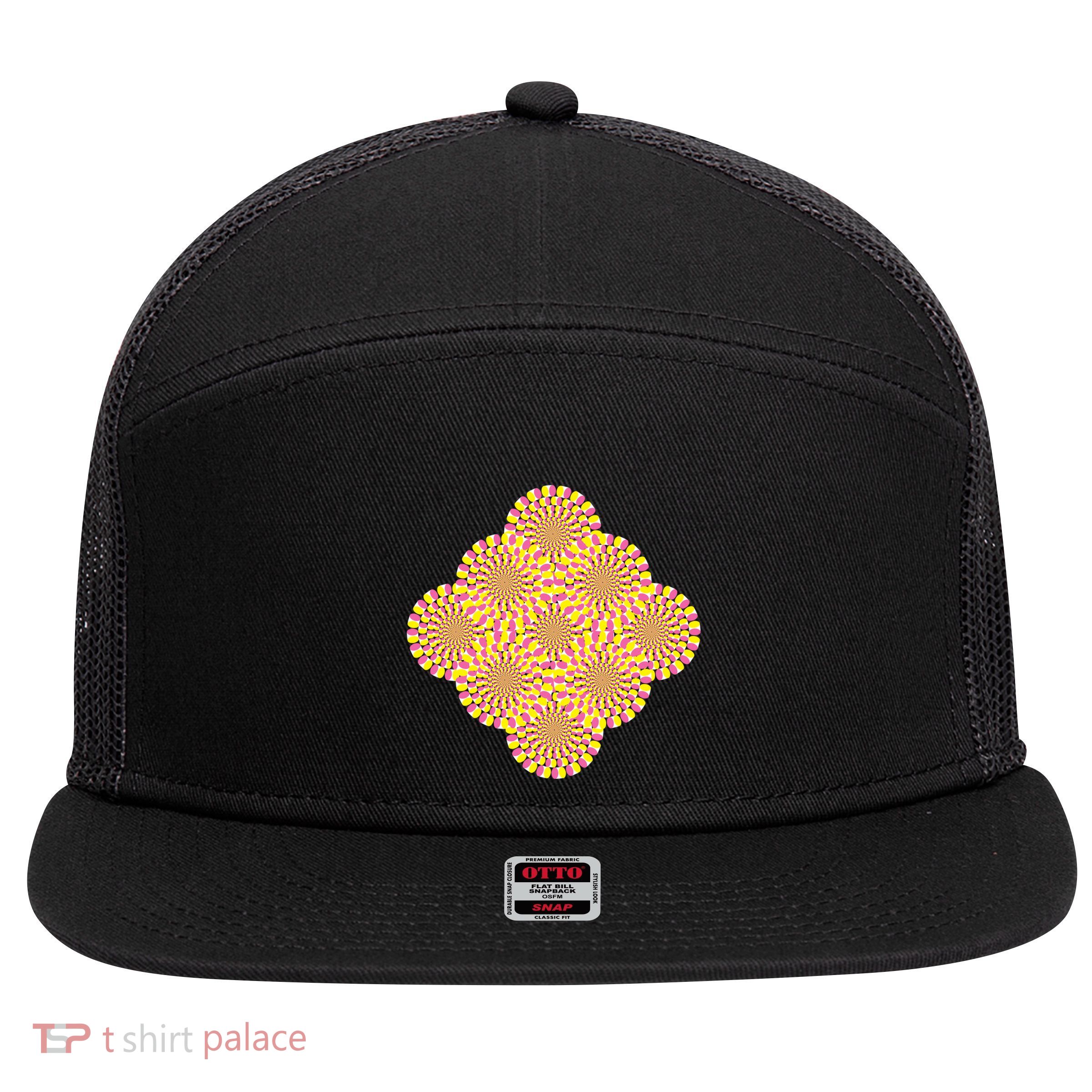 Hypnosis Optical Illusion Spiral Perspective Perception Gift 7 Panel Mesh Trucker Snapback Hat