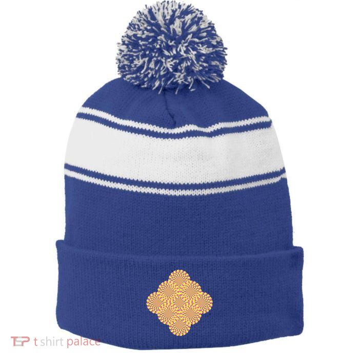 Hypnosis Optical Illusion Spiral Perspective Perception Gift Stripe Pom Pom Beanie