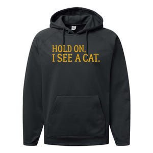 Hold On I See A Cat, Funny Cat Lovers Sarcastic Sayings Performance Fleece Hoodie