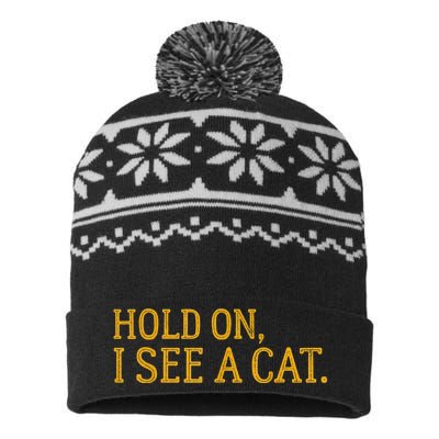 Hold On I See A Cat, Funny Cat Lovers Sarcastic Sayings USA-Made Snowflake Beanie