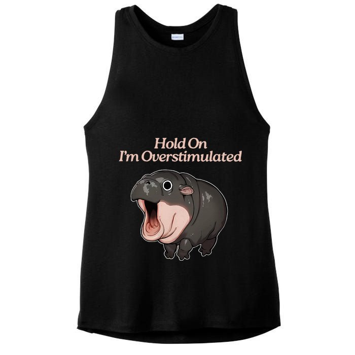 Hold On I_m Overstimulated Moo Deng Baby Hippo Moo Ladies PosiCharge Tri-Blend Wicking Tank
