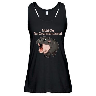 Hold On I_m Overstimulated Moo Deng Baby Hippo Moo Ladies Essential Flowy Tank