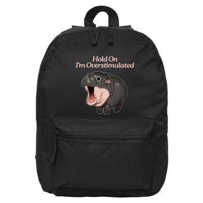 Hold On I_m Overstimulated Moo Deng Baby Hippo Moo 16 in Basic Backpack