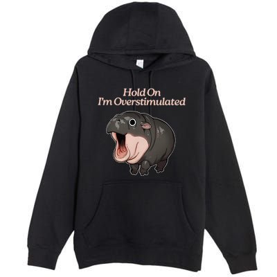 Hold On I_m Overstimulated Moo Deng Baby Hippo Moo Premium Pullover Hoodie