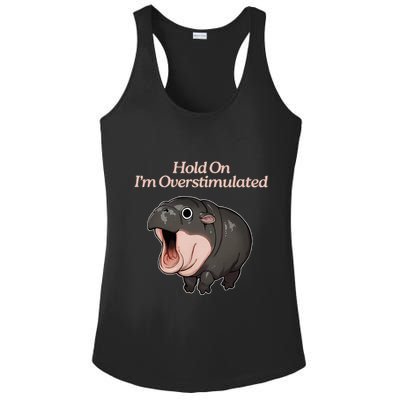 Hold On I_m Overstimulated Moo Deng Baby Hippo Moo Ladies PosiCharge Competitor Racerback Tank