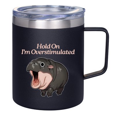 Hold On I_m Overstimulated Moo Deng Baby Hippo Moo 12oz Stainless Steel Coffee Mug