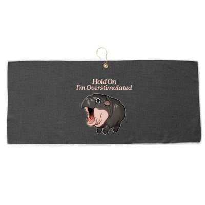 Hold On I_m Overstimulated Moo Deng Baby Hippo Moo Large Microfiber Waffle Golf Towel