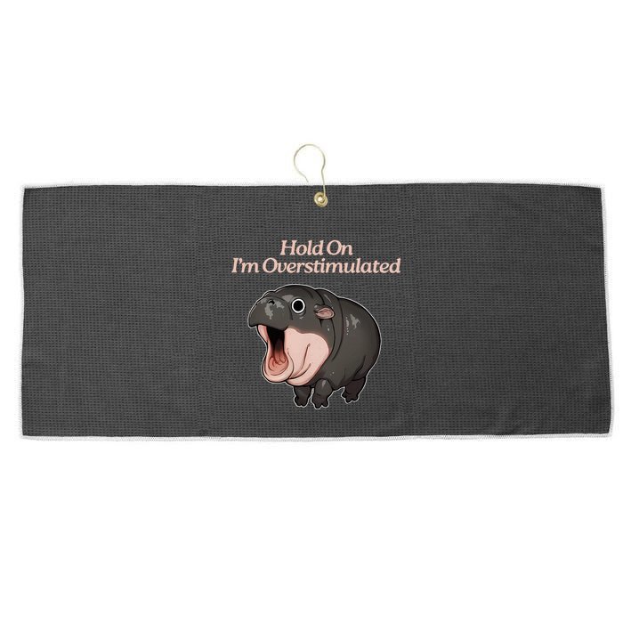 Hold On I_m Overstimulated Moo Deng Baby Hippo Moo Large Microfiber Waffle Golf Towel