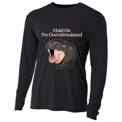 Hold On I_m Overstimulated Moo Deng Baby Hippo Moo Cooling Performance Long Sleeve Crew