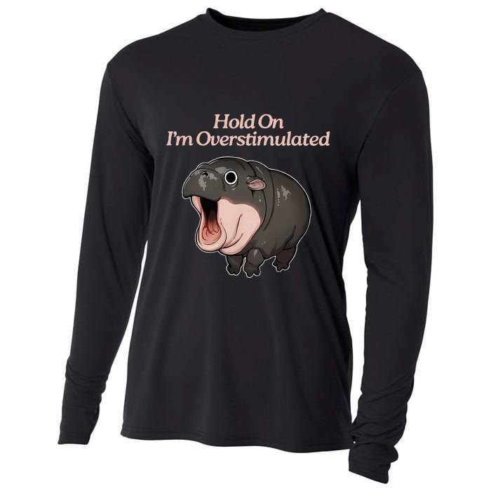 Hold On I_m Overstimulated Moo Deng Baby Hippo Moo Cooling Performance Long Sleeve Crew
