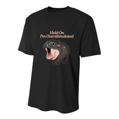 Hold On I_m Overstimulated Moo Deng Baby Hippo Moo Youth Performance Sprint T-Shirt