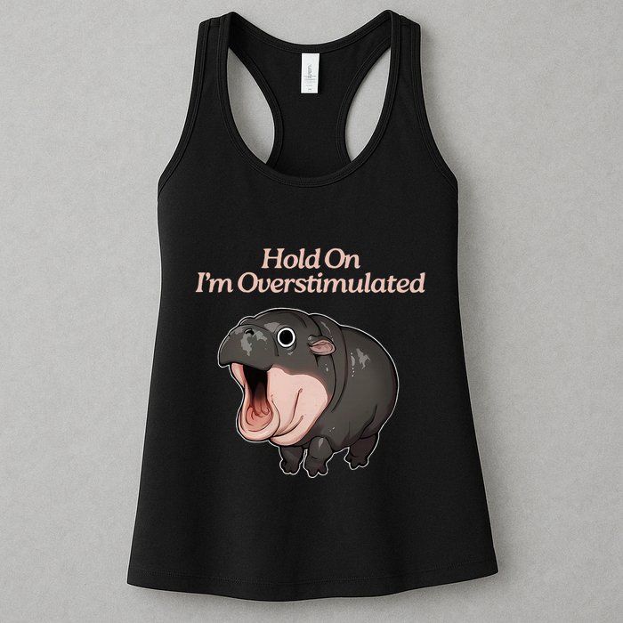 Hold On I_m Overstimulated Moo Deng Baby Hippo Moo Womens Tank Top