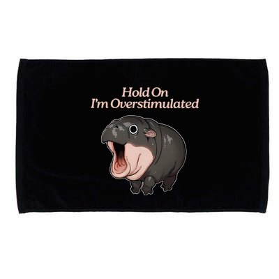 Hold On I_m Overstimulated Moo Deng Baby Hippo Moo Microfiber Hand Towel